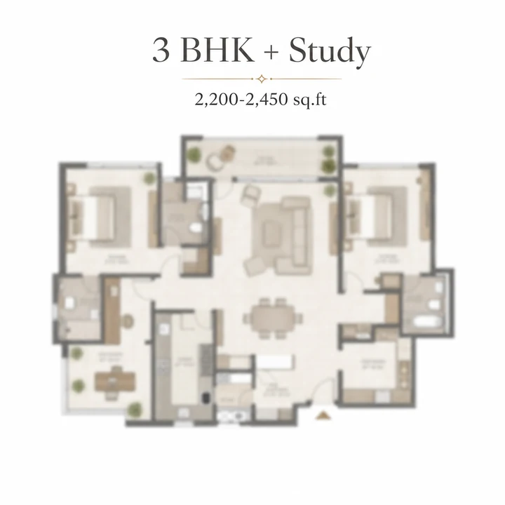 Prestige Rosewood 3 BHK + Study floor plan layout